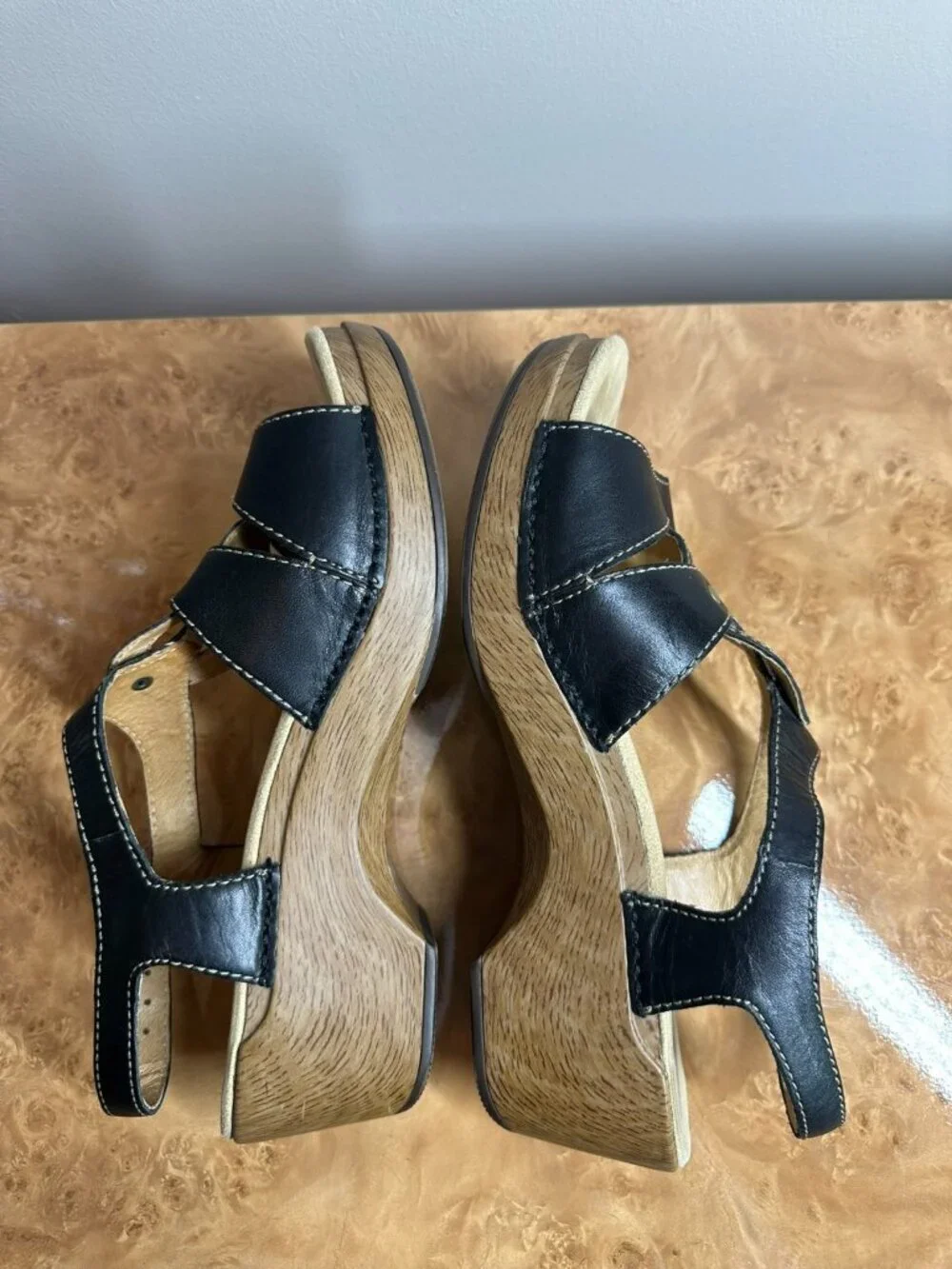 Dansko Black Leather Comfort Wedge Sandals Size 42 US 11-11.5